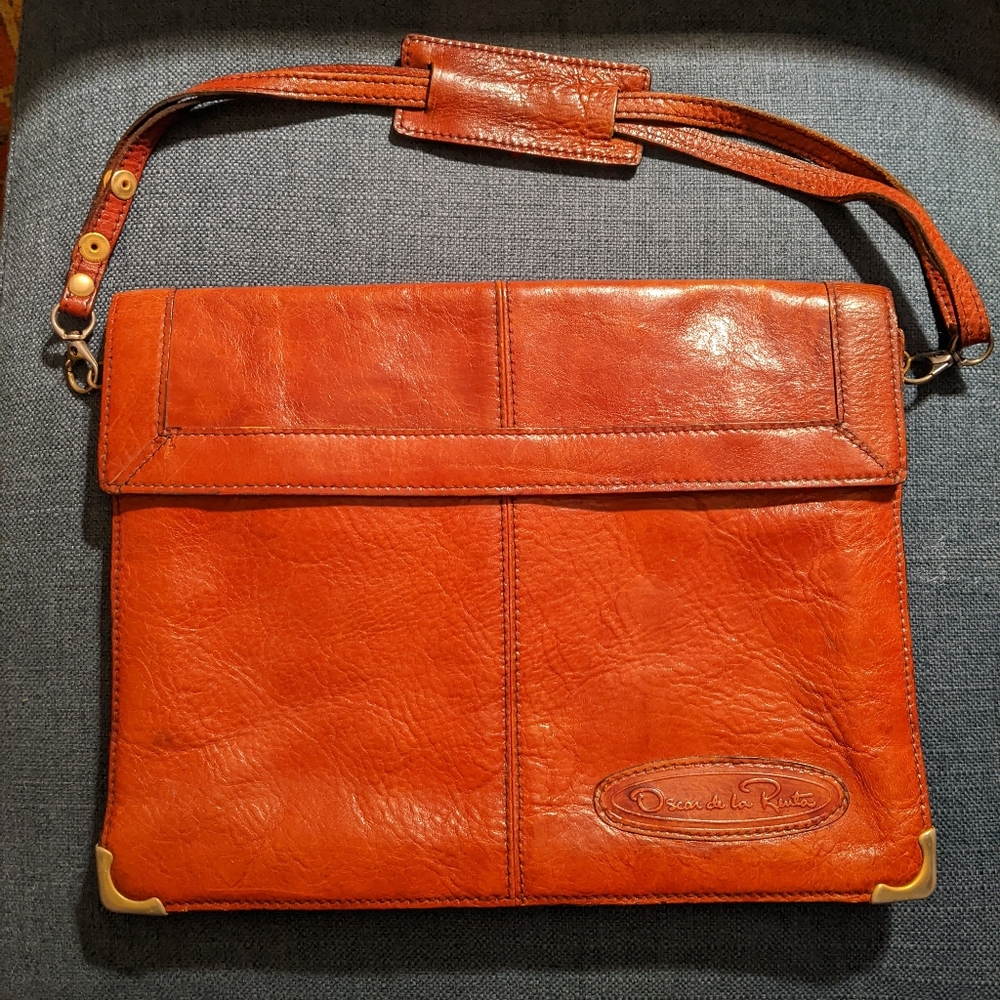 Vintage Oscar de la Renta Leather Brown Shoulder Briefcase Bag Bond Street Ltd